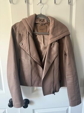 Blank NYC Taupe Leather Moto Jacket with removable Hood